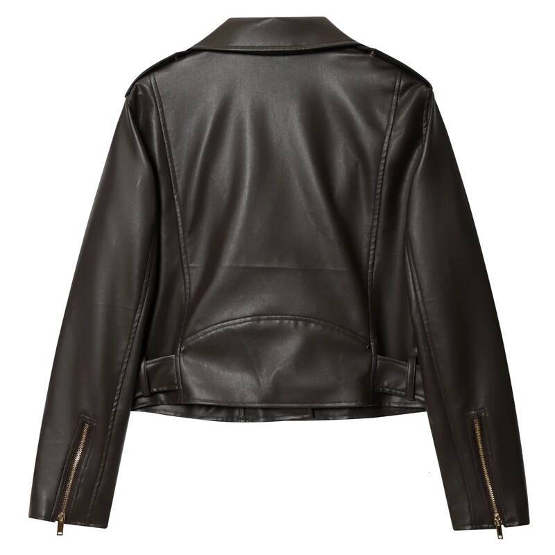 winter jacket women HXAO Brown Short Coat Faux Leather Women Women's Long Sleeve Top Motorcyclist Jacket