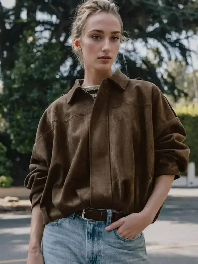 winter jacket women 2026 Autumn Suede Jacket Coat Women Shoulder Straps Casual Loose Crop Coats Female Vintage Brown Windbreaker Outwears Clothes