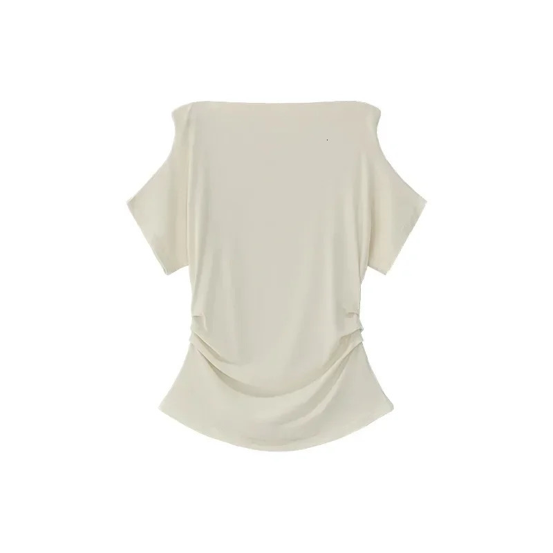 Summer Pure Desire One Shoulder Black Short Sleeve Womens Tshirt Korean Style Slimming Top Exposed Shoulder Fashionable 251027