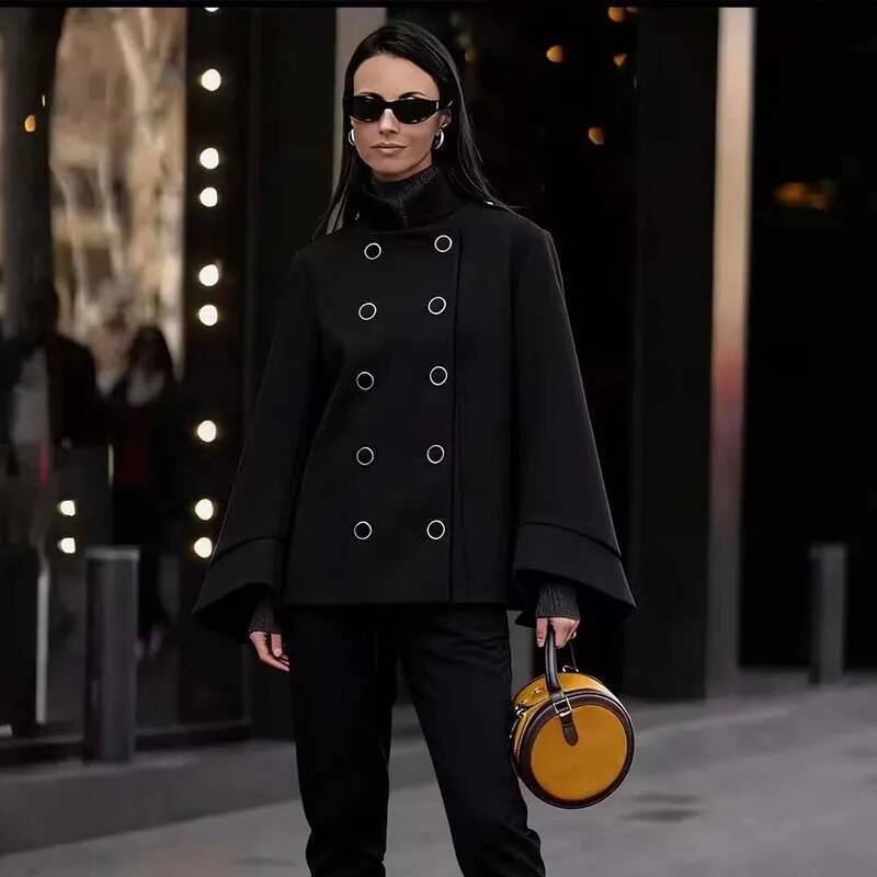 winter jacket women Jacket Fashion Double-Breasted Short Coats Women Casual High Street Batwing Long Sleeve New Jackets Outerwear