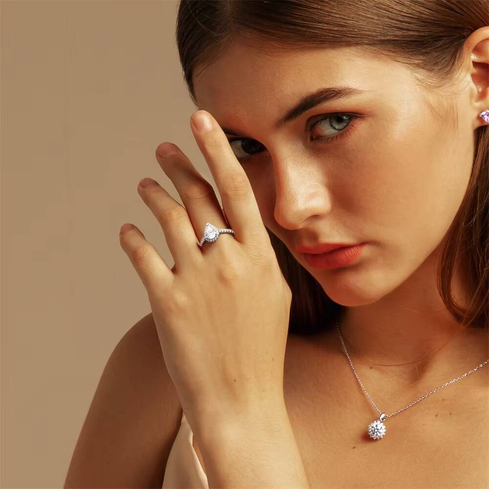 KRKC Solitaire Cluster Elliptical Pear Big Ring12 1 CT 925 Sterling Silver VVS1 Diamond Moissanite Engagement Rings for Women