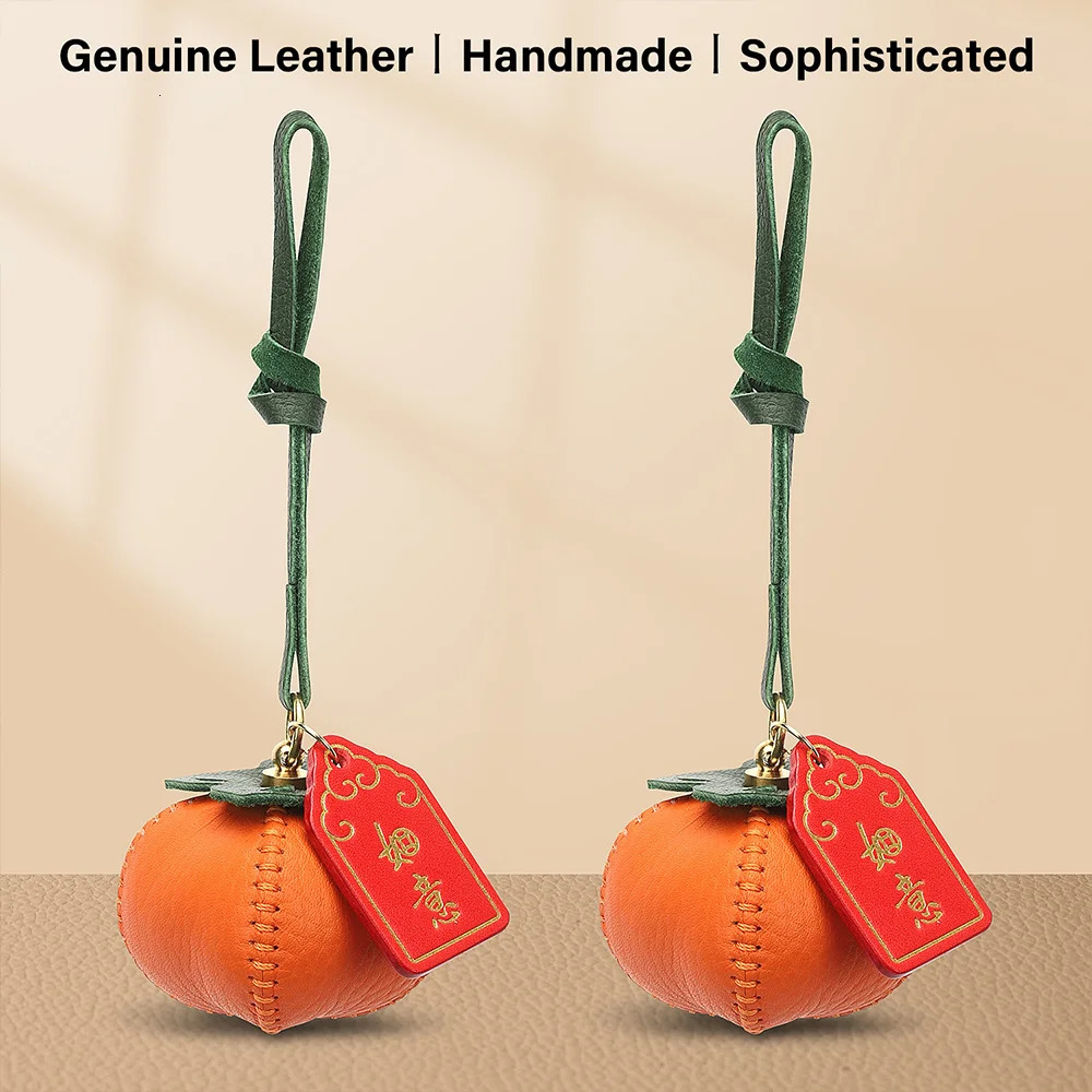 CRAZYSMITH Handmade Genuine Leather Bag Charm Persimmon Keychain Purse Charms Bag Pendant for Handbags Gift Bag Accessories 251027