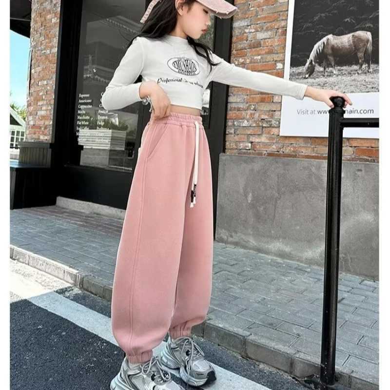 Causal Pants Girls Kids Loose Cotton Sports Pants 110170 Black Pink Trousers for Children Spring Kids Clothing 2025T251027