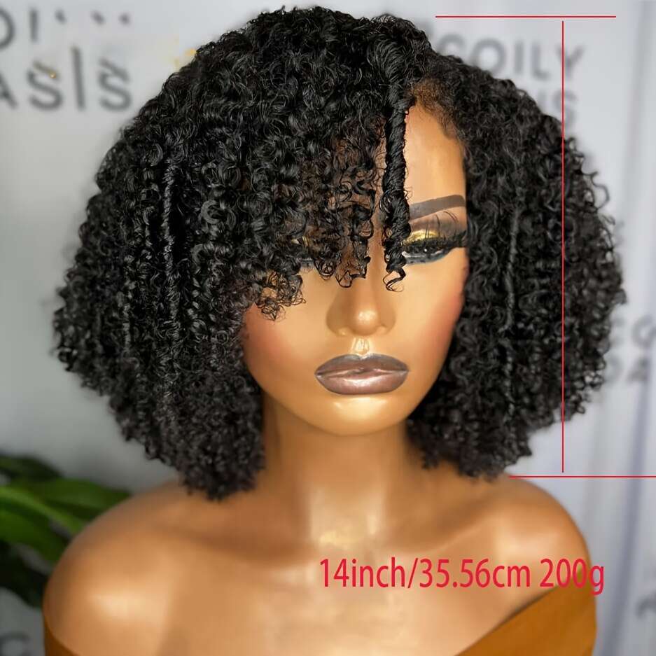 1Pc Soft Black Kinky Short Bob - Heat Resistant Up To 356°F, Natural Look Glueless With Preplucked Hairline, 180% High Density Voluminous Curly Wig Fo