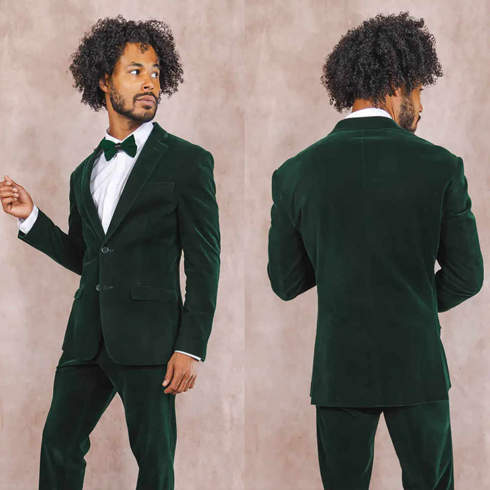Classic Fit Man Tuxedos Velvet 2 Pcs Jacket Pants Business Men Suit Notched Lapel Single Breasted Wedding Groom Coat Customized