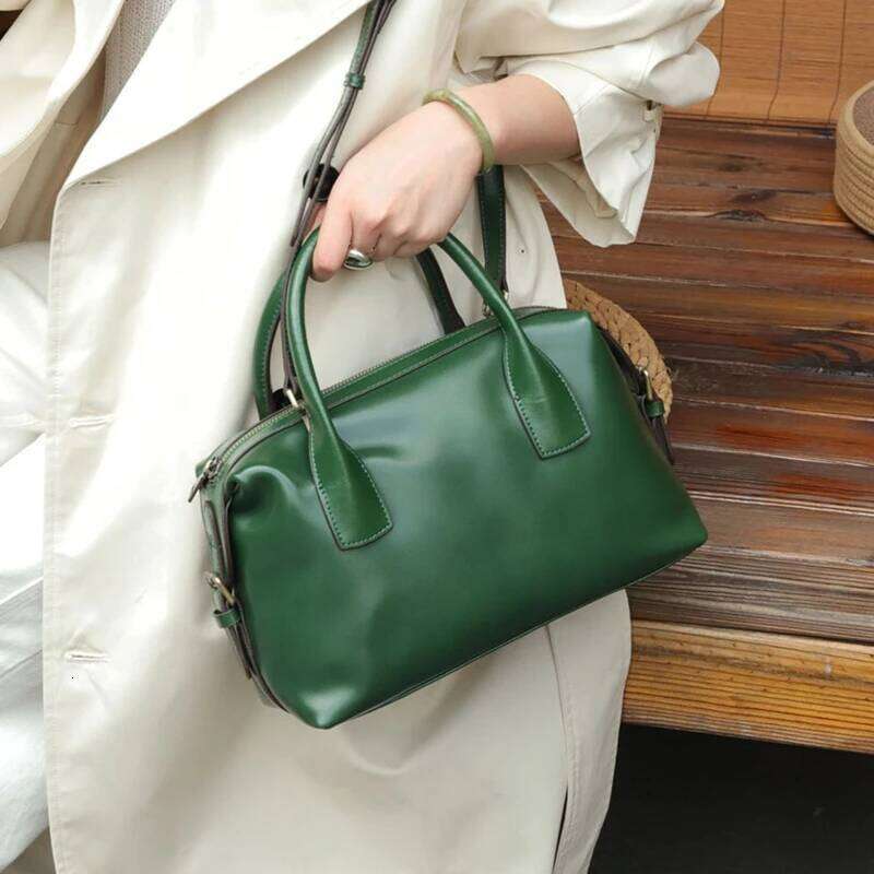 Hifashion Vintage Genuine Leather Handbags For Women 2025 Designer Bowling Tote Satchel Ladies Shoulder Crossbody Bags