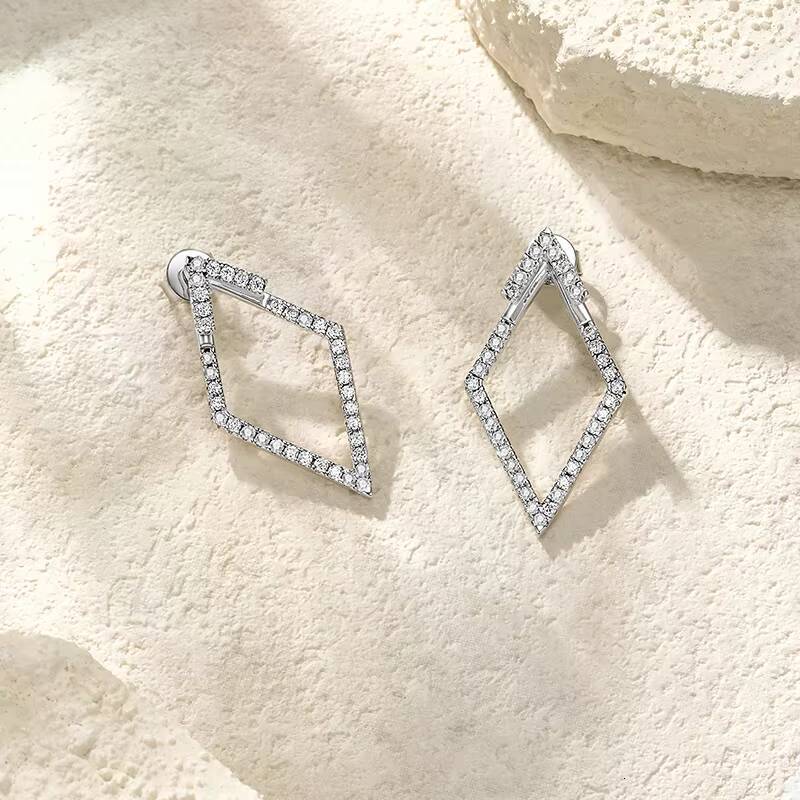 S925 Sterling Silver Rhombic Shaped Fashion Moissanite Earrings Women Fine Jewelry Gold Plated Luxury Stud Earrings