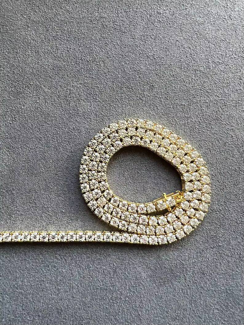 Hot Sale 3MM Moissanite Tennis Necklace 925 Silver Yellow Gold VVS Moissanite Diamond Necklace Passes Diamond Tester