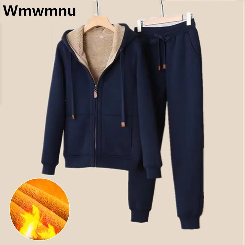 Winter Warm Tracksuit Pants Sets Thick Joggings Lambwool Oversize Sweatsuit Fashion Fleece Sweatshirt Tow Piece Outfits 251027