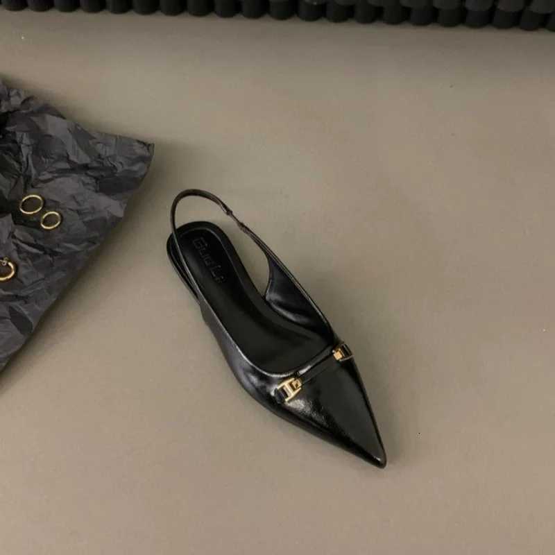 Black Women Leather Pu Casual Sandals Girl Fi Rhine Slip Flats Heels Ladies Pointed Toe Elegant Slingback SandalsXJ251027