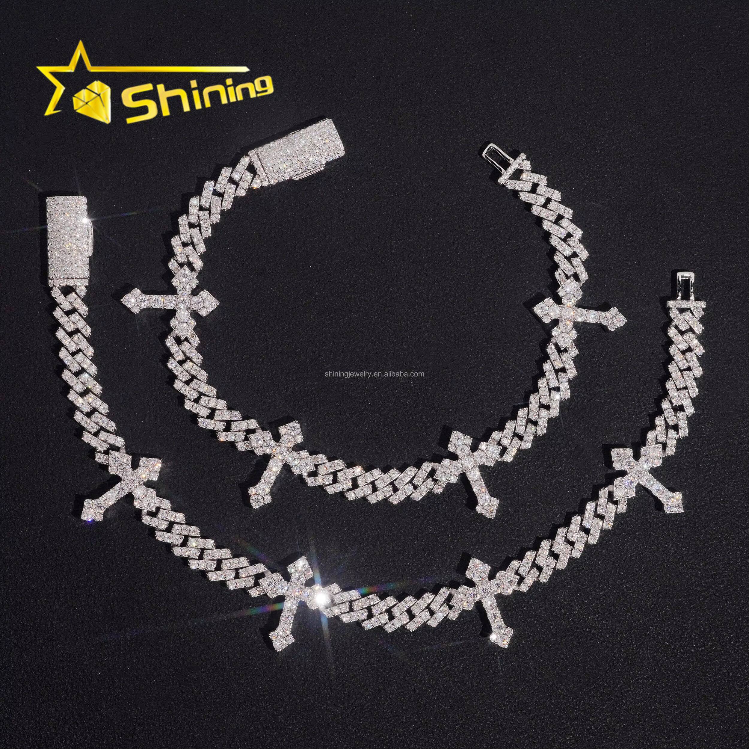 Fashion Luxury Style Hot Selling Pass Diamond Tester Hip Hop VVS Moissanite Iced Out S925 Silver Cuban Cross Bracelet Man