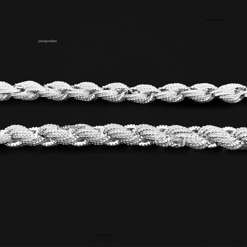 Size 11mm Sterling Sier 14k White Gold Plated Twisted Men Necklace Moissanite Rope Chain