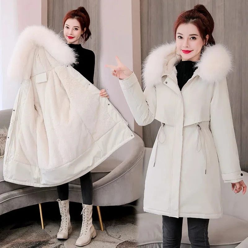 Winter Jacket Women Parka Fur Collar Long Coat Wool Liner Hooded Thick Warm Snow Wear Padded Clothes M6XL 251027