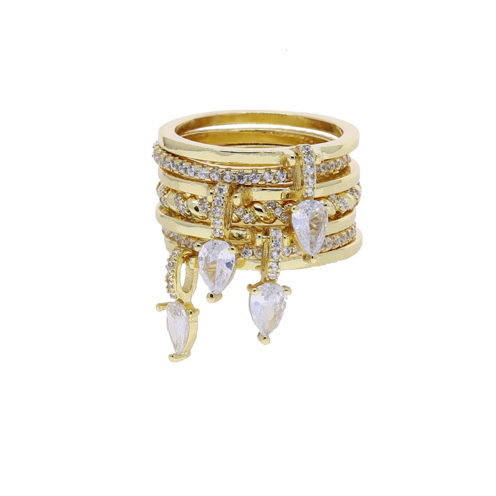 Gold Color Micro Pave Cubic Zirconia Drop CZ finger rings Wedding Accessories Fashion Multi Layer Dome Jewelry for Women 251023 - view 6