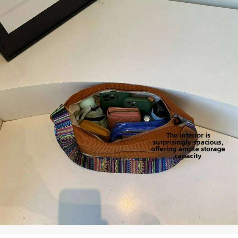 Trendy Wide Strap Corduroy Crossbody Women Fashion Tote Spacious Versatile And Large Capacity Travel Bags For Use