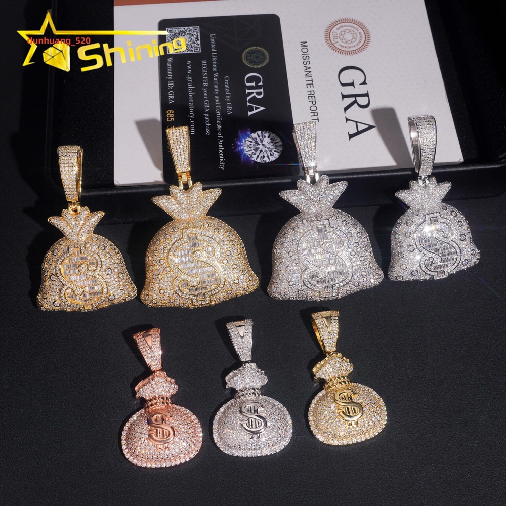 Pass Diamond Tester 925 Sterling Silver Wholesale Price Money Bag Iced Out Moissante Hip Hop Pendant