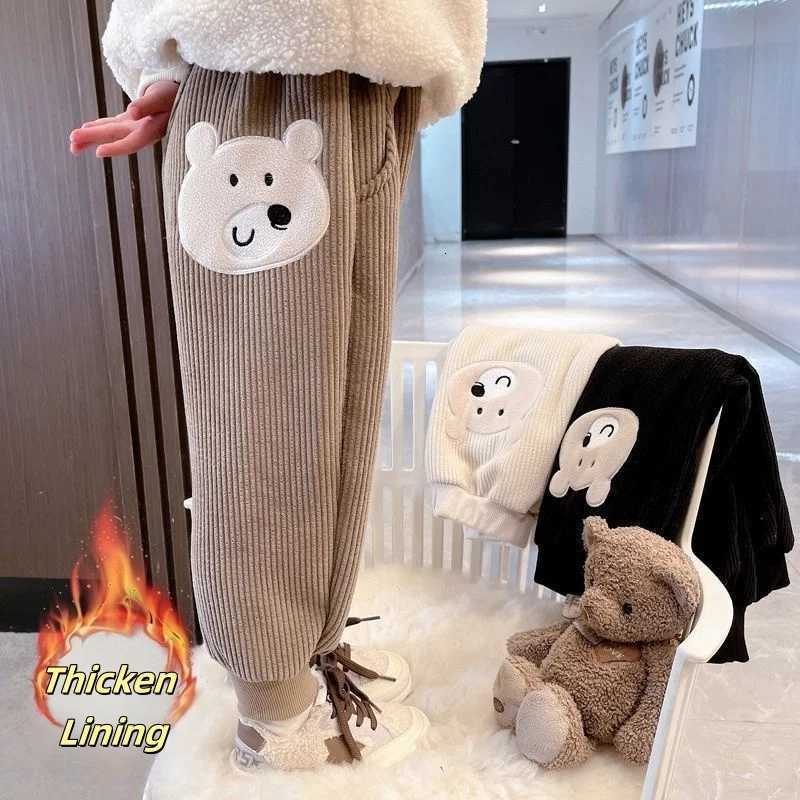 Thickened Fleece Winter Pants for Kids 16Y with Bear Patch Casual Warm Thermal Joggers for Baby Boys And GirlsT251027