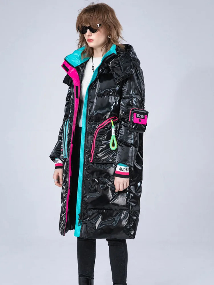 Winter Clothing Glossy Waterproof Coat Women Long 90 White Duck Down Thick Loose Outerwear Warm Jacket Hooded Parkas 251027
