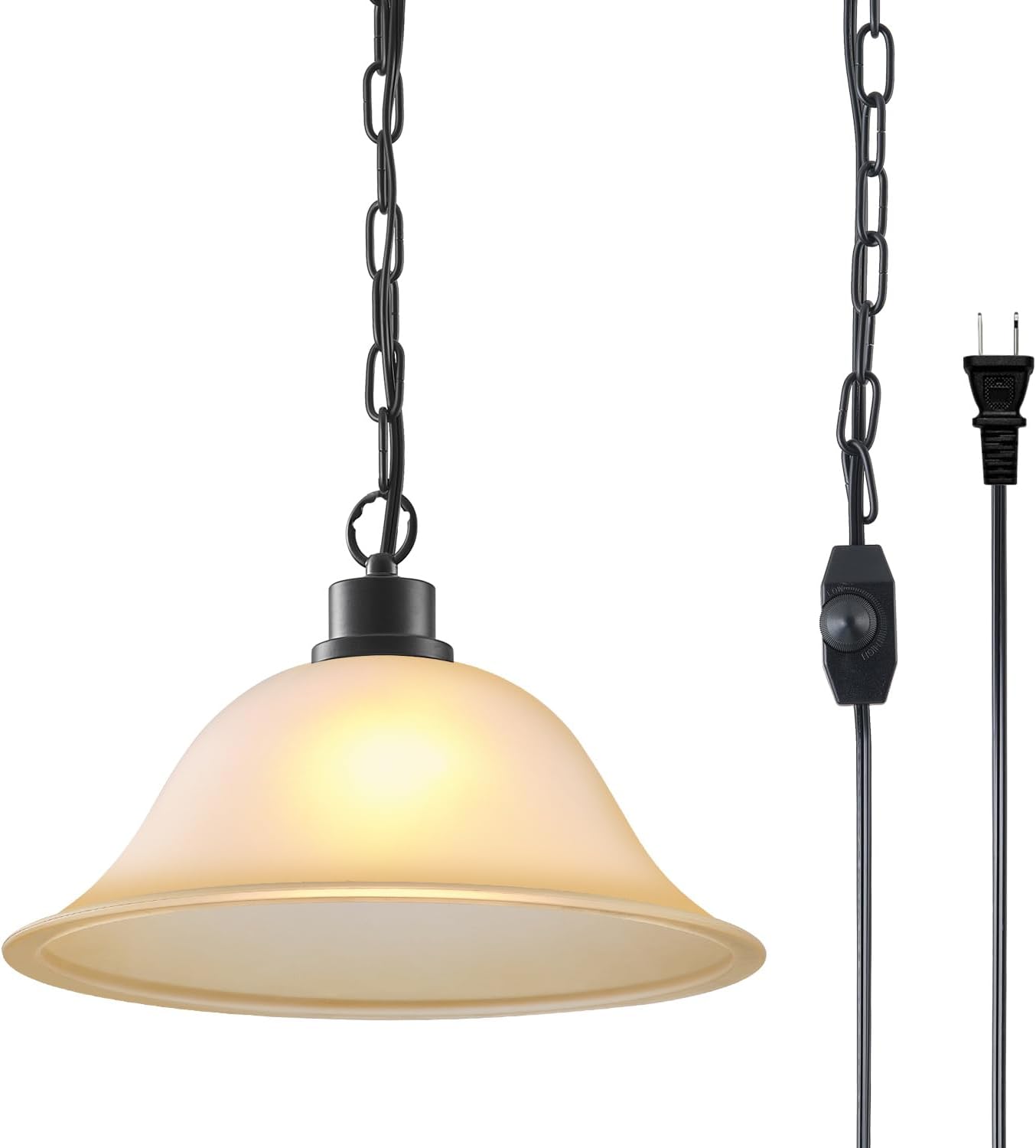 Frosted Alabaster Plug in Pendant Light,12" Glass Shade,Black Chain,Adjustable Pendant Light,No Light Source,for Kitchen,Bedroom,Living Room