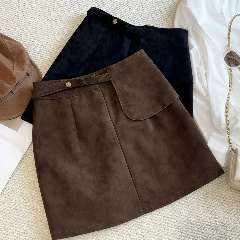 OCEANLOVE Autumn Winter Skirts Woman Solid Aline Korean Fashion Vintage Mini Skirt High Waist Simple Chic Faldas Mujer 251027