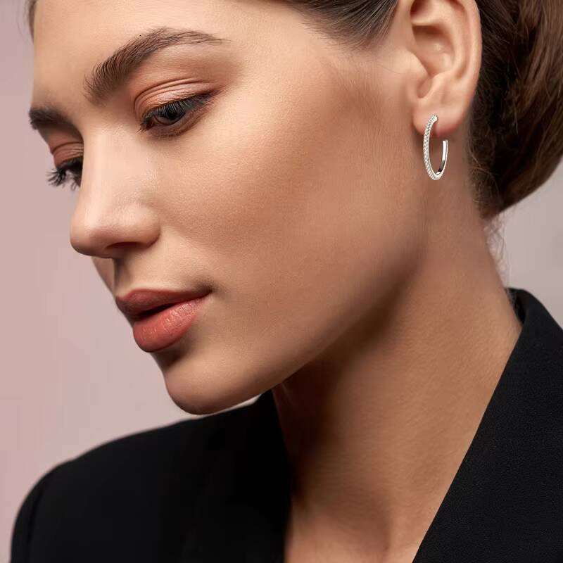 Moissanite Silver 925 Earrings Simple Big Half Circle Drop Piercing Ear Jewelry Open C Hoop Stud Earrings for Women