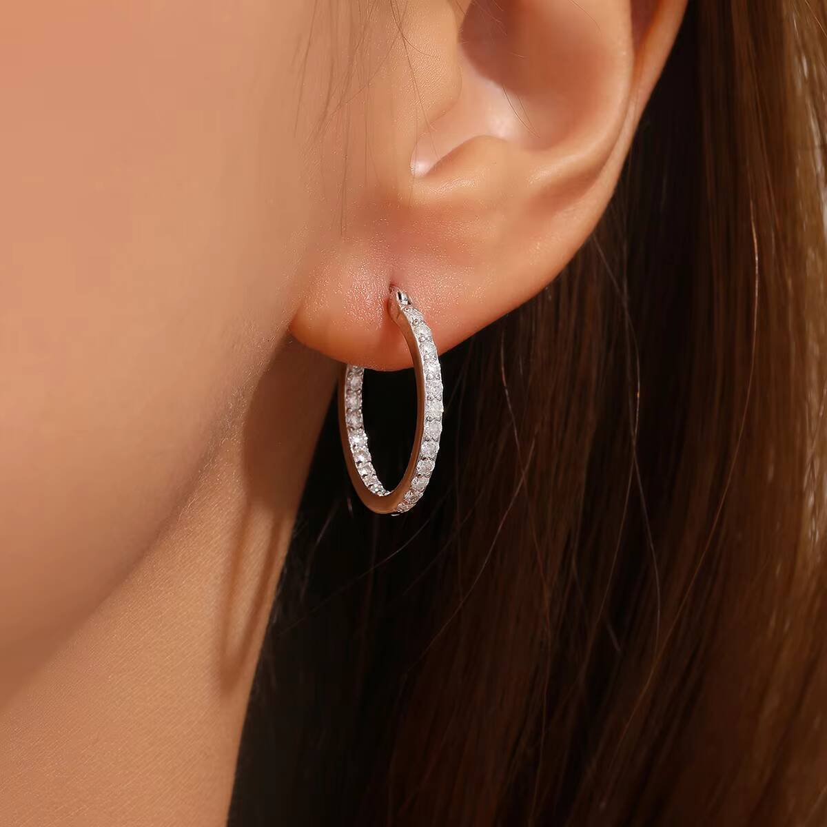 Classics Design Moissanite Silver Jewelry Women Gift Party Sterling Stone Wedding Technologypart Eternity Earrings for Women