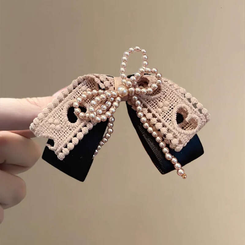 Lace Pearl Bow Hair Elegant 2025 New Niche High-end Light Side Clip Korean Style Hairpin