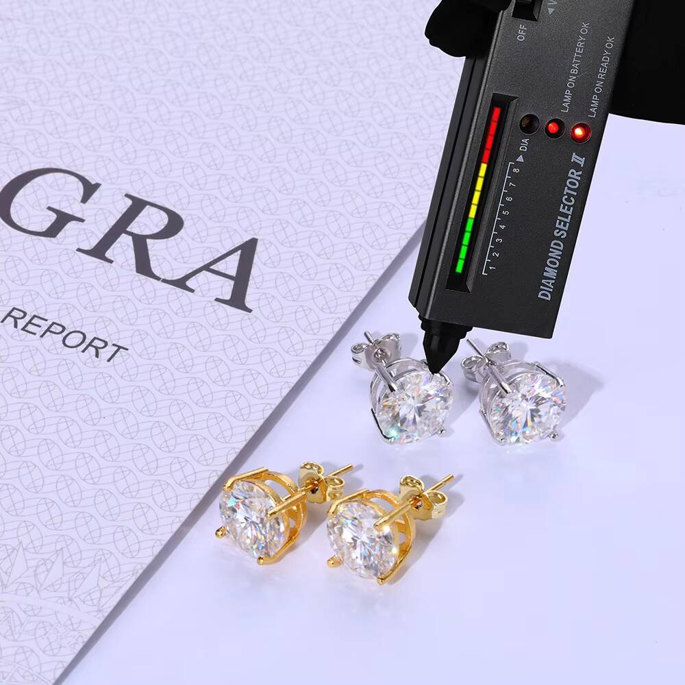 NUOYA 3mm10mm VVS Mossanite Stud Earring 925 Sterling Silver Jewelry White Gold Plated Round Diamond Ear Stud for Men Women