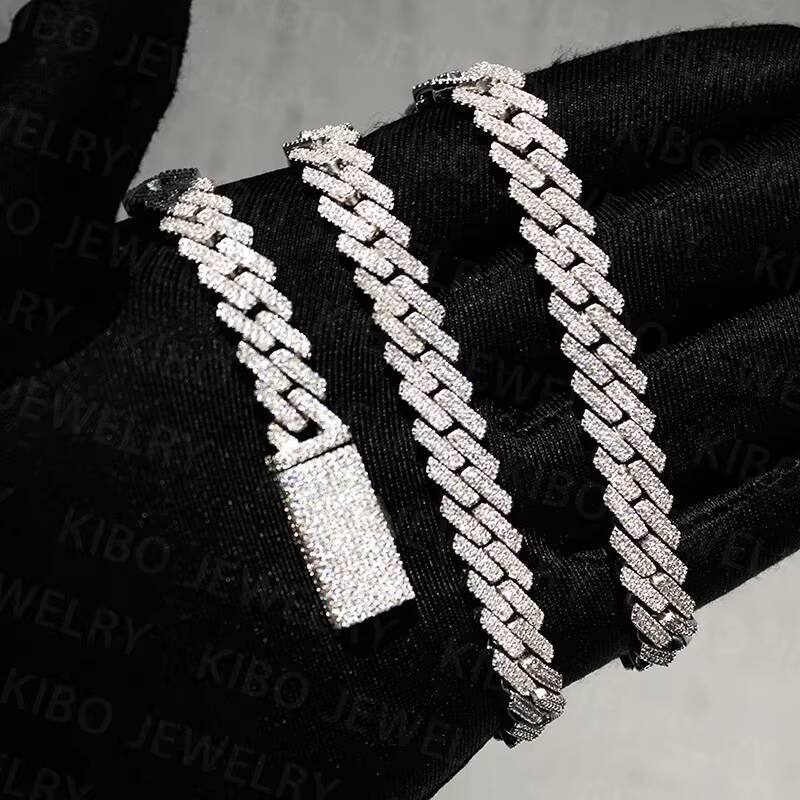Hip Men Jewelry 12MM 925 Sterling Silver 10K 14K Iced Out VVS Moissanite Cuban Chain Necklace