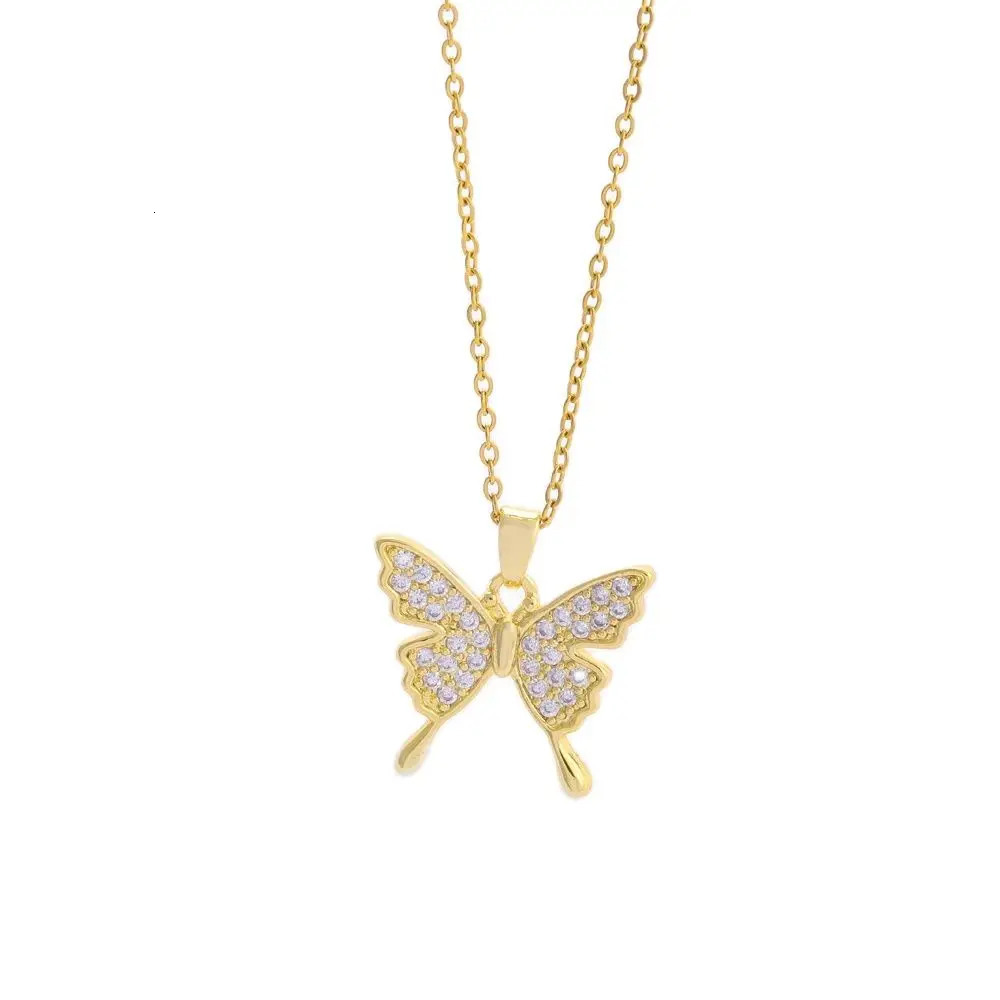 In Fashion Zircon Butterfly Pendant Necklace For Women Female Daily Wear Stainless Steel Clavicle Chain Jewelry Wholesale 251023