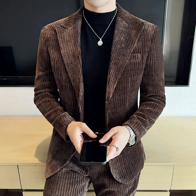 AutumnWinter Velvet Suit Set Men Slim Fit Wedding Groom 2 Pieces Suits jacket Pant Business Formal Casual Party Prom Suits 251023