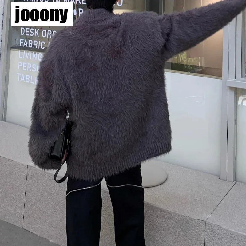 Winter Mohair Turtleneck Sweater Fashion Warm Causal Loose High Street Knit Sweaters Pullovers Men Top Male Clothes 251016