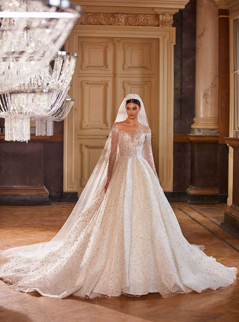 Sparkly Sequins A Line Wedding Dresses Long Sleeve Jewel Bridal Gowns Crystal Beadeds Formal Customized Vestidos De Novia