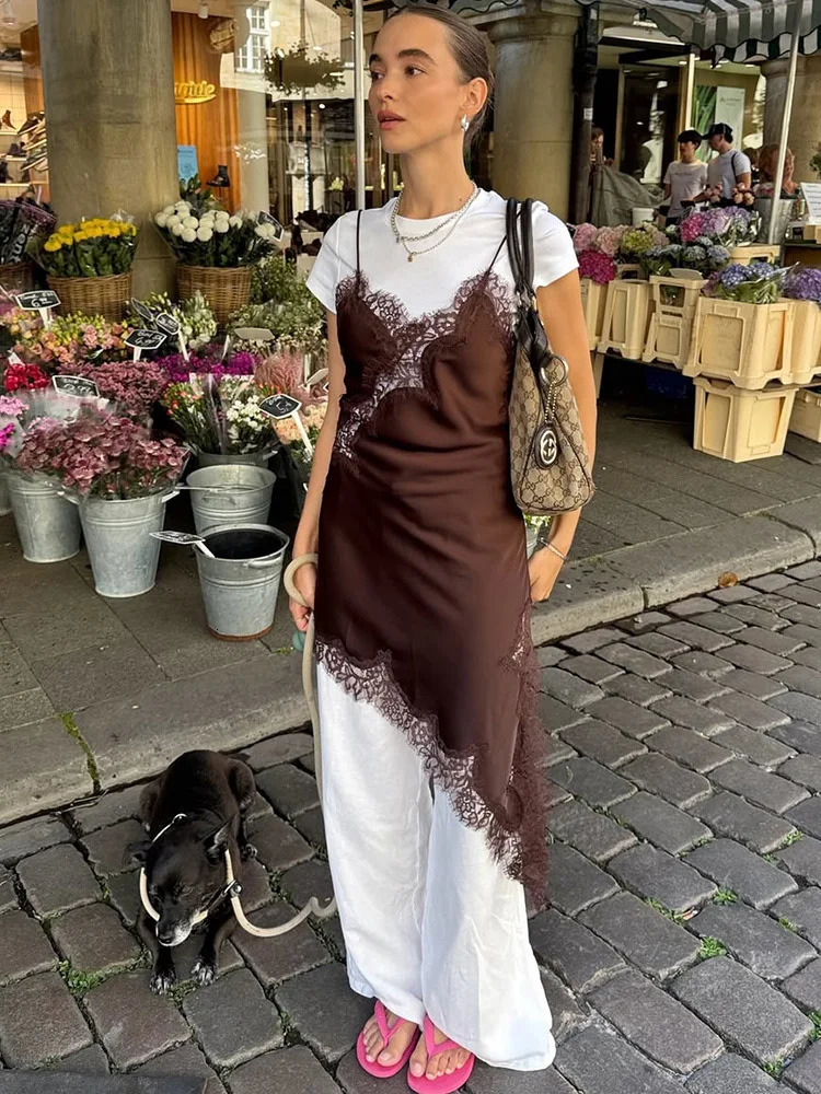 Trendix Sexy Lace Mini Sundress Ladies Summer Fashion Asymmetry Solid Slip Dresses Crop Tops Party Club Camisole Dress Women 251027