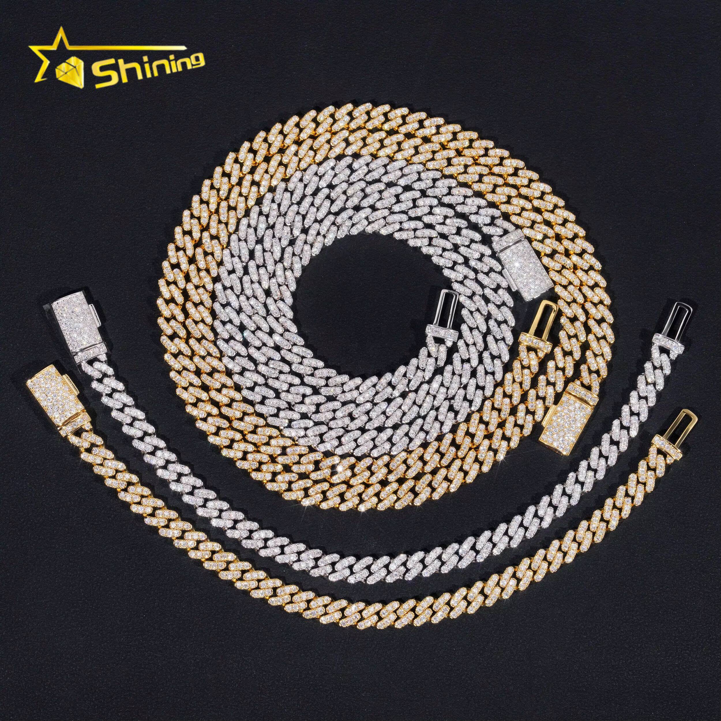 Pass Diamond Tester VVS Moissanite Diamond S925 Silver 6MM Cuban Bracelet Necklace Hip Hop Iced Out Jewelry Cuban Link Chain