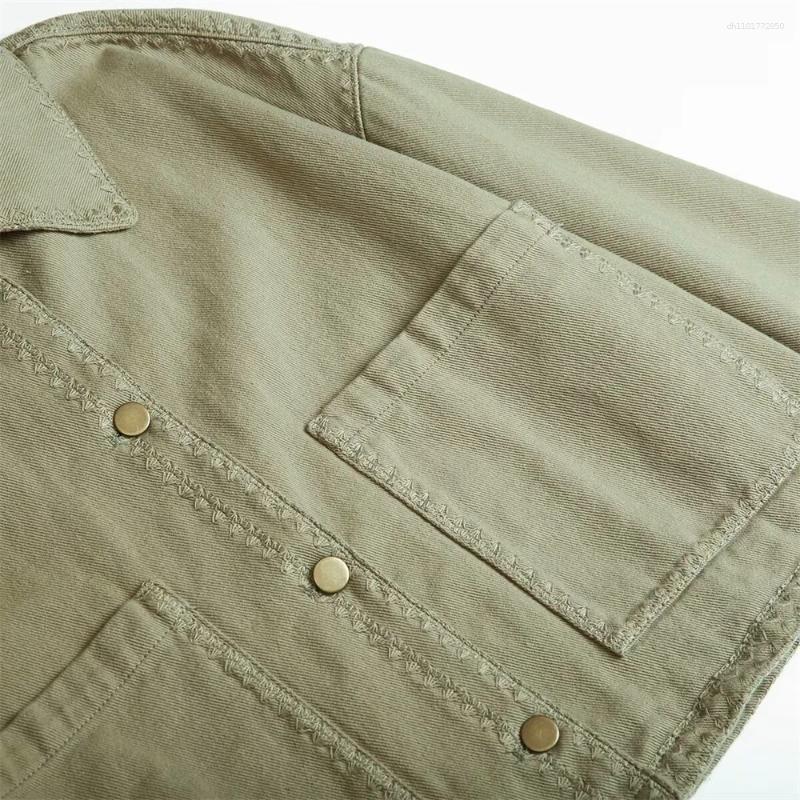 Women's Jackets Autumn Collection European And American Style Retro Premium Denim Collar Long Sleeve Embroidered Top Coat