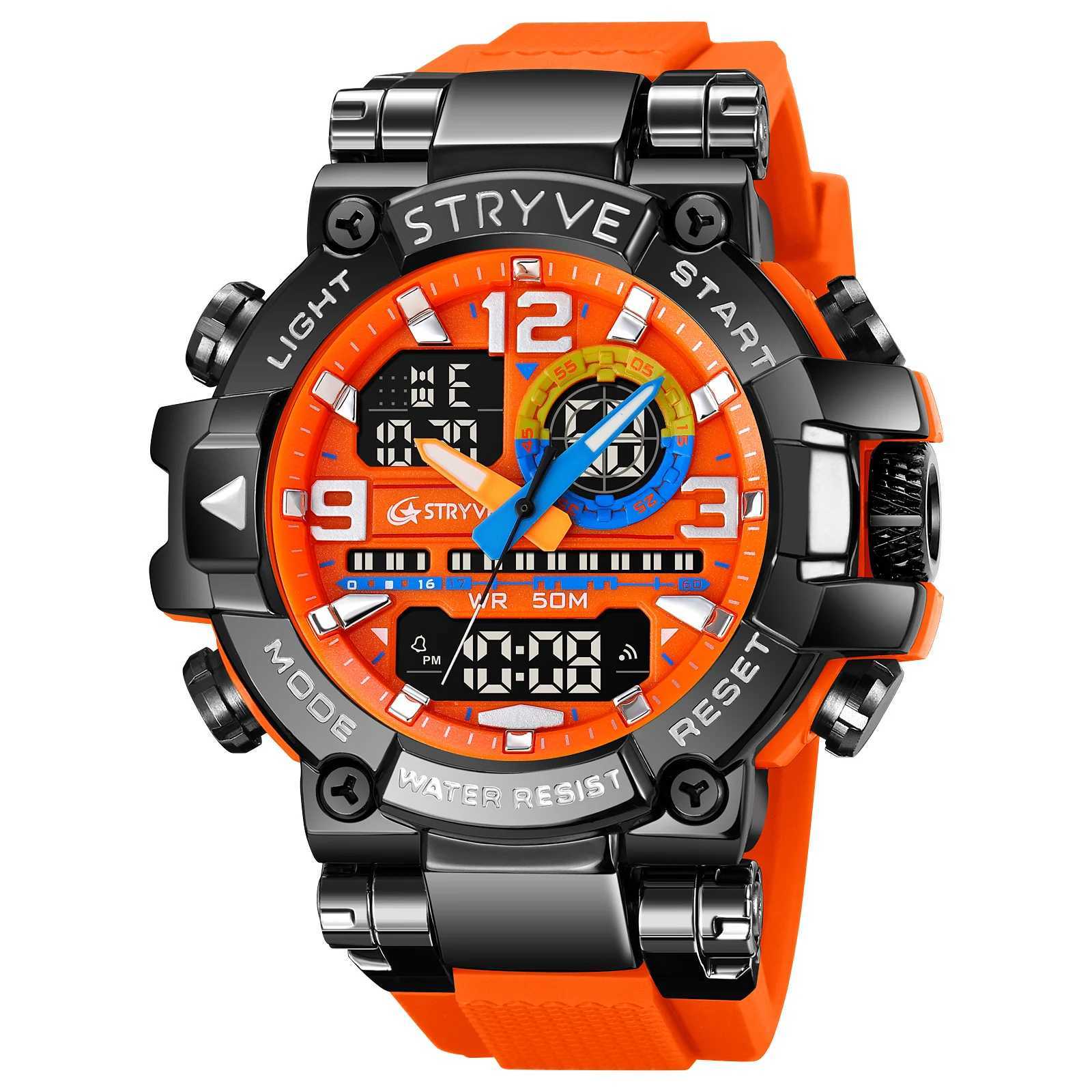 Mens STRYVE 8025 High Quality DigitalAnalog Dual Movement 5ATM Waterproof Watches Fashion Sports Mens Relogio MasculinoT251027