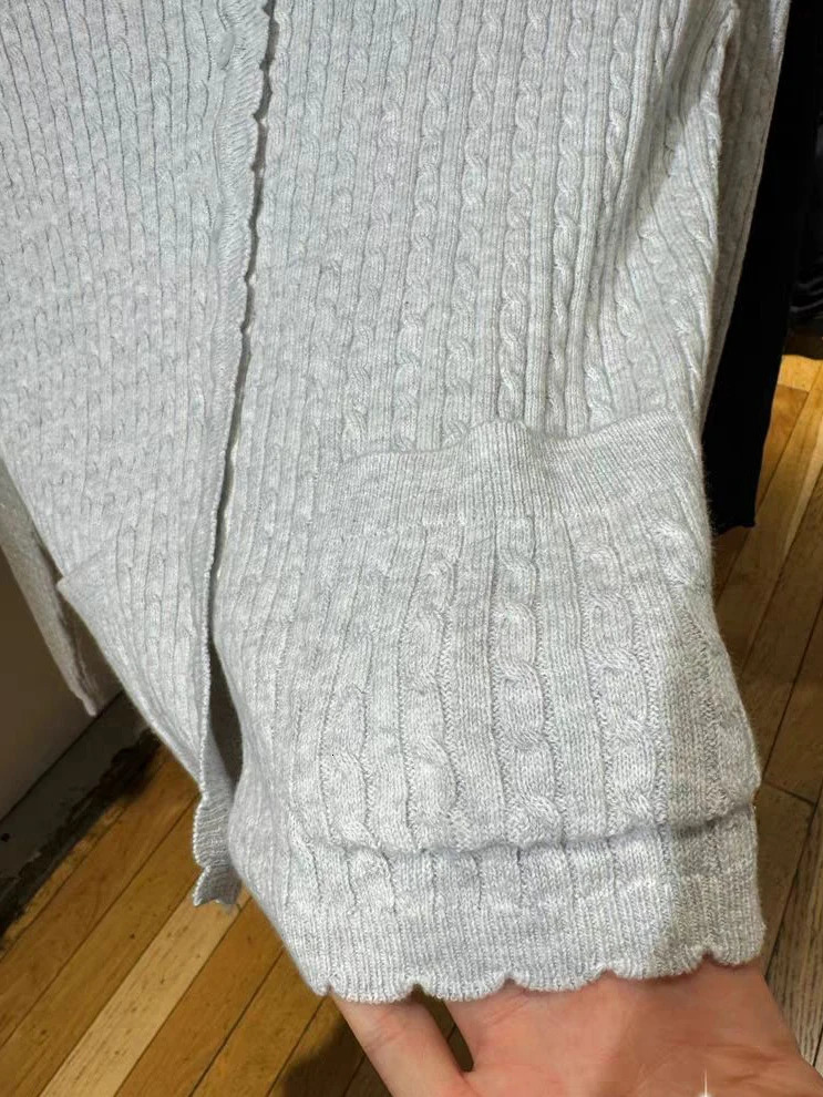 Pockets Twist Flower Knitted Sweater Cardigan ONeck Single Breasted Long Sleeve Slim Sweaters Vintage Streetwear Gray Crop Tops 251027