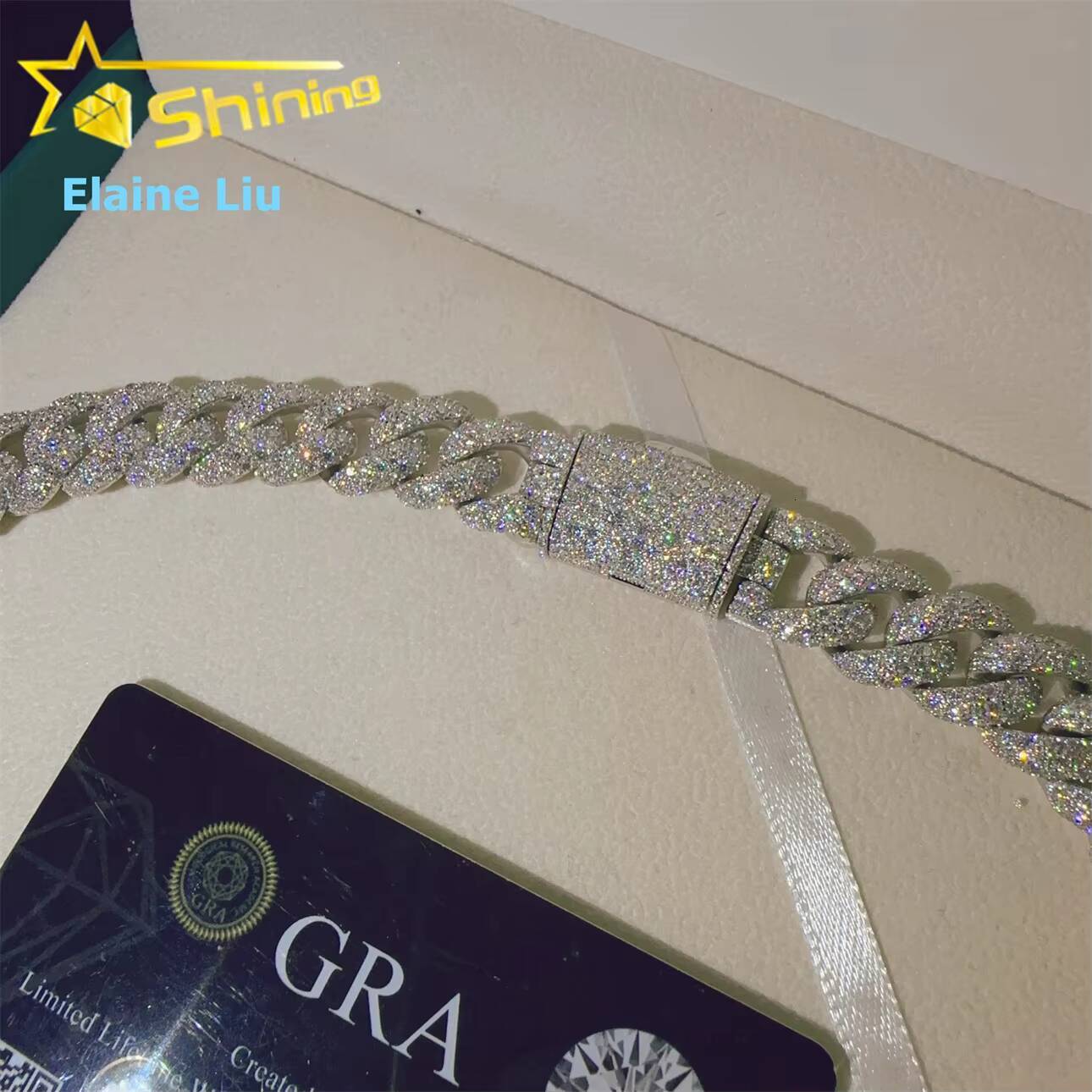 Hip Hop Custom Diamond 14MM 925 Sterling Silver Iced Out Fine Jewelry High Quality Moissanite Cuban Link Chain Necklace