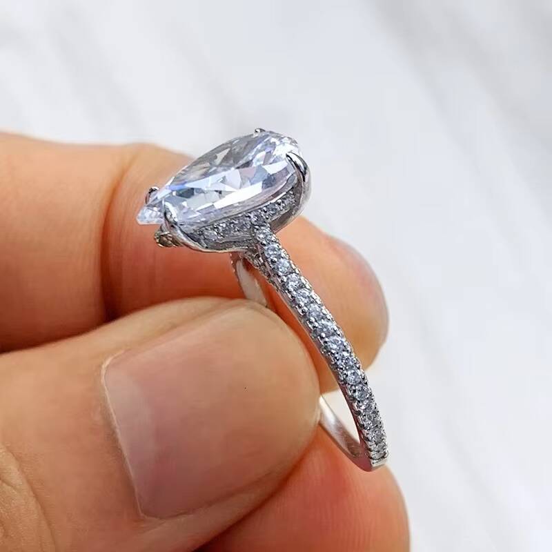 Luster 3carat Engagement 925 Sterling Silver Pear Moissanite Ring