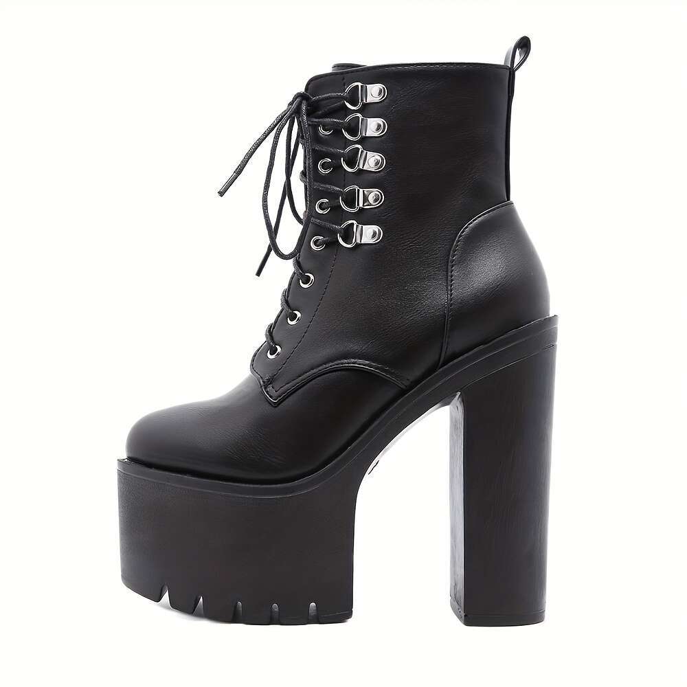 GDGYDH Women's Gothic Platform Chunky Heel Boots, Solid Color, Zipper Closure, Round Toe, Block Heel, All-Season, Dress Motorcycle Boots With Riv