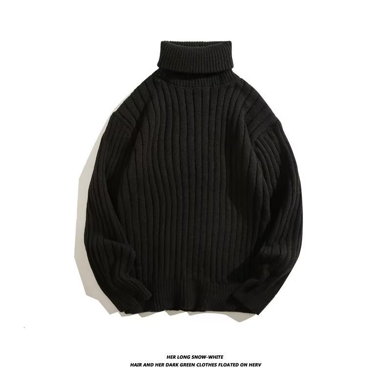 New Spring And Autumn Men's Sweater Trendy Vertical Striped Designer Sweater Knitted Base Shirt Solid Color Convertible High Collar Men's Sw