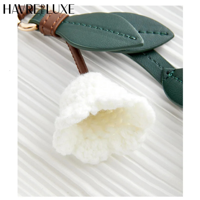 White lily of the valley bag charm handmade Cowhide woven flower pendant knitted highend bag accessories 251027