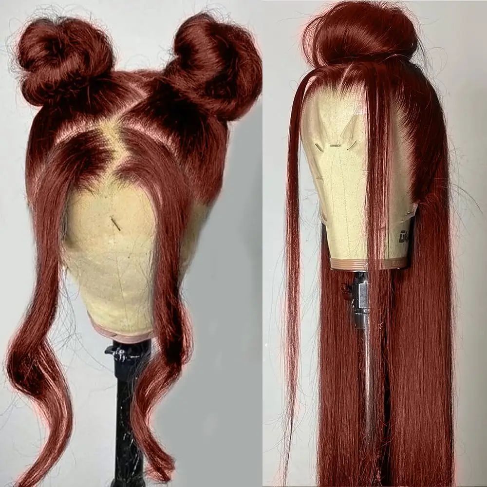 Women's Full HD Lace 13x4 Straight Wig - Premium Peruvian Reddish Brown Human Hair With Synthetic Closure