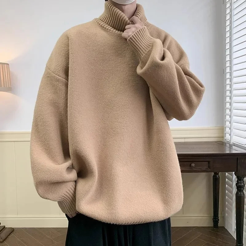 Autumn Winter Loose Casual Turtleneck Sweater Men Fashion Knitted Pullovers Solid Color Warm Harajuku Knitting Sweaters Man 251016