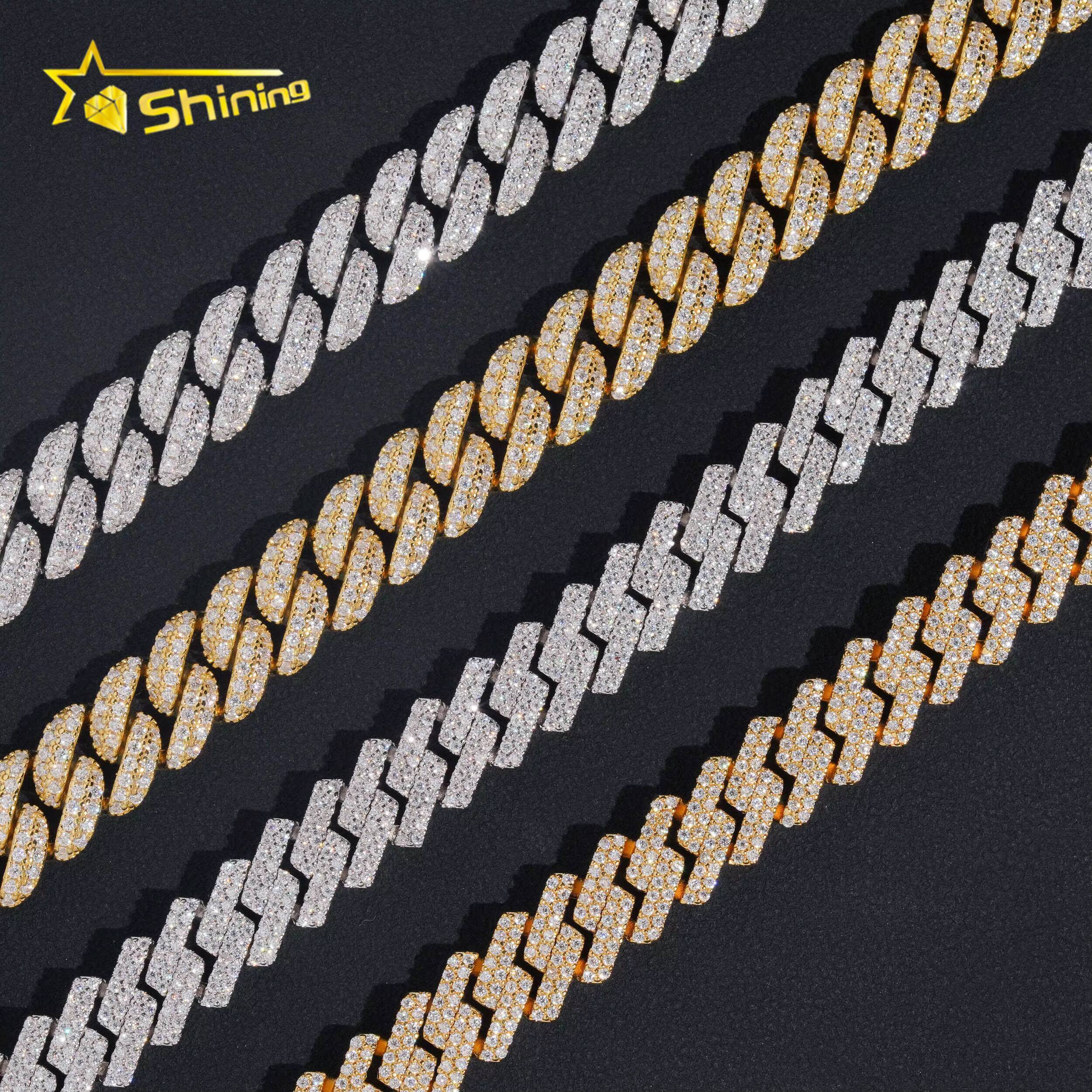 Hip Hop Fine Jewelry Factory Direct Sell 10MM Iced Out 925 Sterling Silver White Gold Plated Moissanite Cuban Link Chain Men