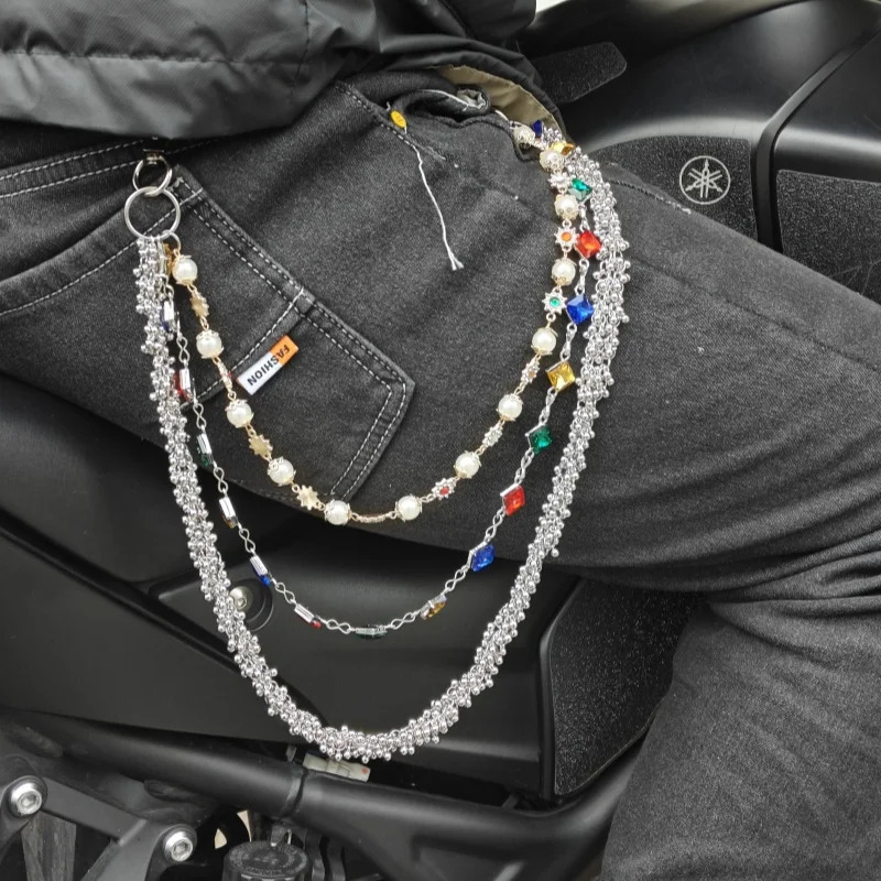 Model Pearl Pants Chain Three Layers Locomotive Chain Fashionable Men And Women Hip Hop Accessories Retro Keychain 251024