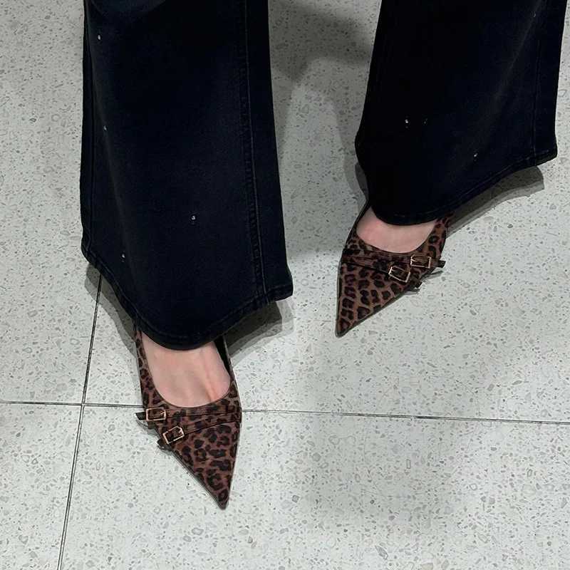 Leopard High Heels Ladies Pointed Toe Slingback Sandals Summer Plus Size Women Comfort Low Heel Office Pumps Elegant Dress ShoesXJ251027