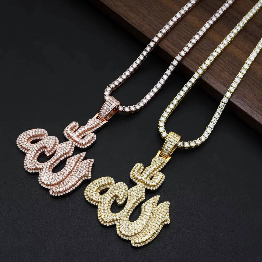 Iced Out Muslims Allah Pendant 925 Silver Allah Letter Charm Women Men High Quality Hip Hop Style Moissanite Necklace Pendant
