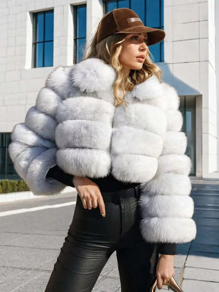 Casual White Black Fluffy Fall Winter Faux Fur Coat Women Short Jacket Long Sleeve Cropped Puffer Fur Jacket For Women Outwear